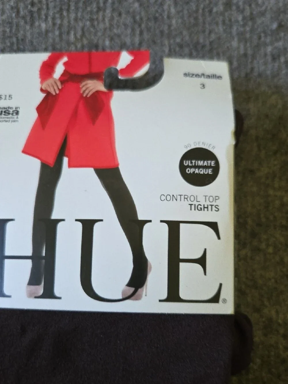HUE Black Opaque Control Top Tights Size 3